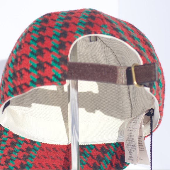 Gucci Houndstooth Baseball Hat With Interlocking G In Red And Green NEW W TAGS - Picture 4 of 9